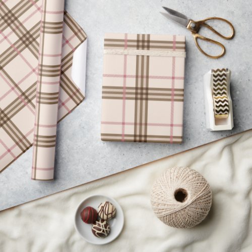 Beige Brown Tartan Plaid Wrapping Paper