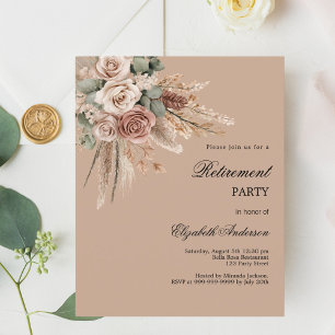 Beige brown taupe rose retirement party invitation