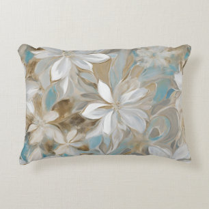 Beige Brown Teal Blue Floral Accent Pillow