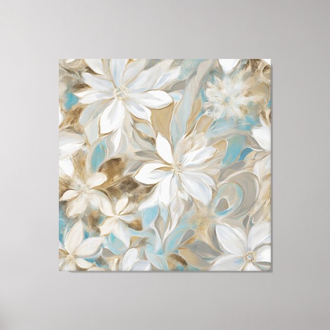 Beige Brown Teal Blue Floral Canvas Print (Front)