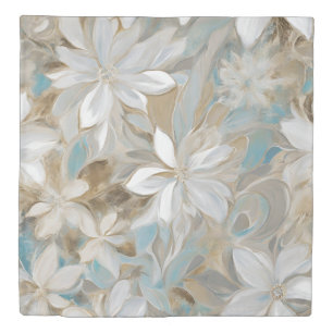 Beige Brown Teal Blue Floral Duvet Cover