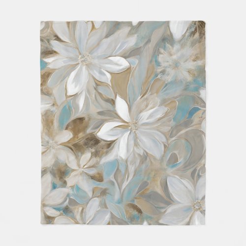 Beige Brown Teal Blue Floral Fleece Blanket