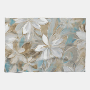 Beige Brown Teal Blue Floral Kitchen Towel