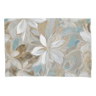 Beige Brown Teal Blue Floral Pillow Case