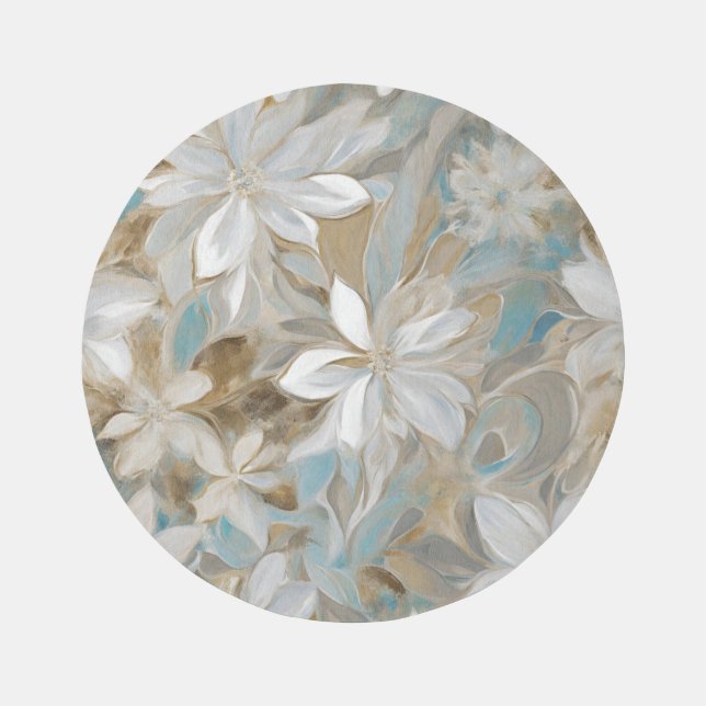 Beige Brown Teal Blue Floral Rug (Front)