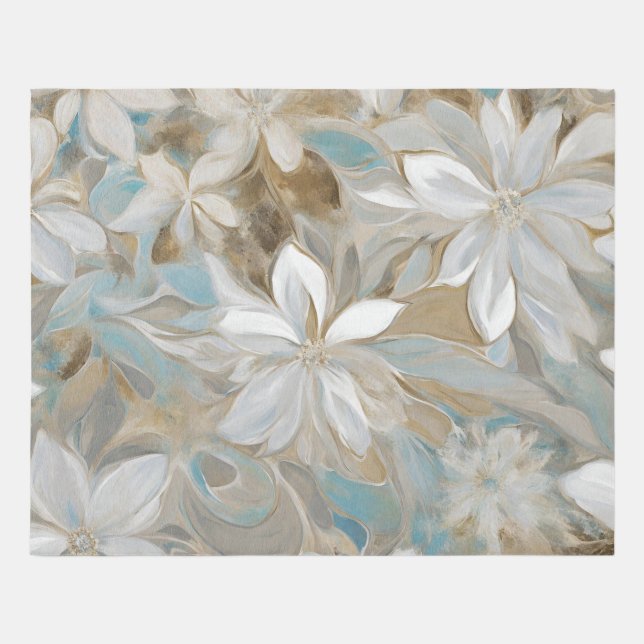 Beige Brown Teal Blue Floral Rug (Front)