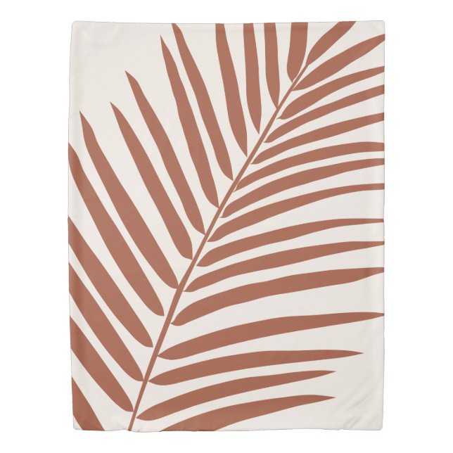 Beige Brown Terracotta Palm Leaf Tropical Duvet Co (Front)