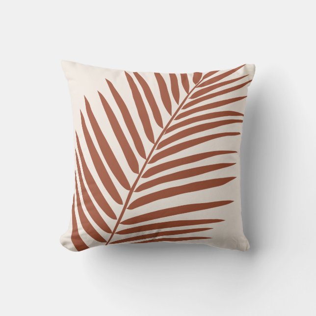Beige Brown Terracotta Palm Leaf Tropical Throw Pillow (Front)