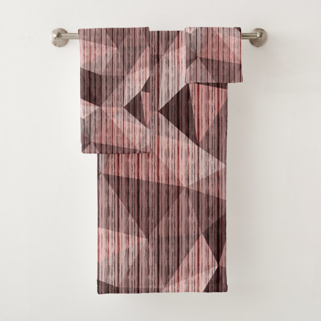 Beige, brown textured polygonal bath towel set (Insitu)