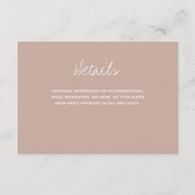 Beige Brown Typography Wedding Details Enclosure Card (Front)