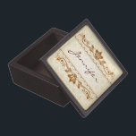 Beige & Brown Vintage Damasks & Floral Swirls Gift Box<br><div class="desc">Elegant vintage damasks and floral swirls design in brown and light beige color tones. Custom and optional monogram</div>