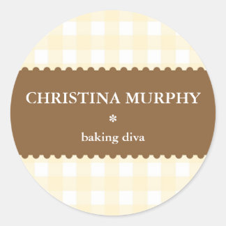Beige brown white gingham homemade food label seal