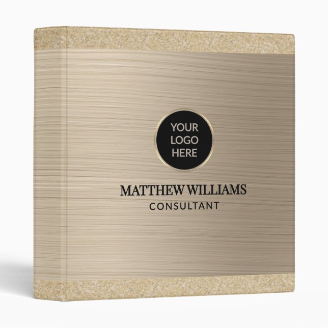 Beige Brushed Metal  3 Ring Binder (Front/Spine)