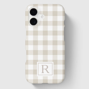 Beige Buffalo Check Custom Initial iPhone 17 Case