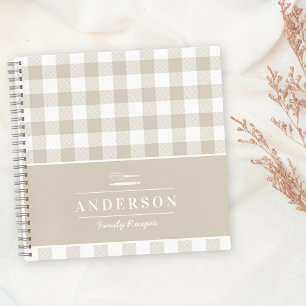Beige Buffalo Check Family Name Recipe Notebook