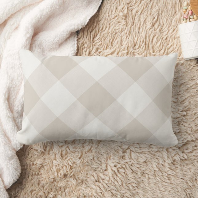 Beige Buffalo Check Farmhouse Lumbar Pillow (Blanket)