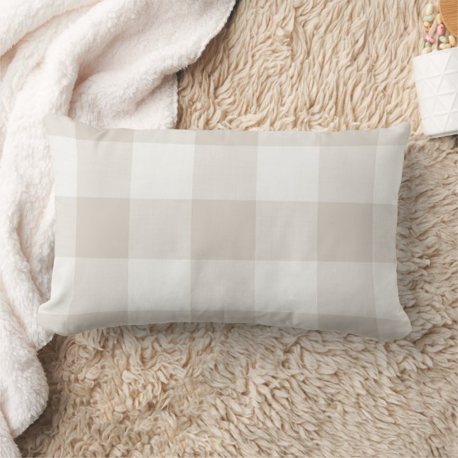 Beige Buffalo Check Farmhouse Lumbar Pillow (Blanket)