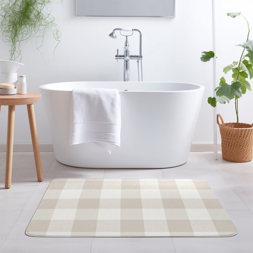 Beige Buffalo Check  Modern Farmhouse Bath Mat