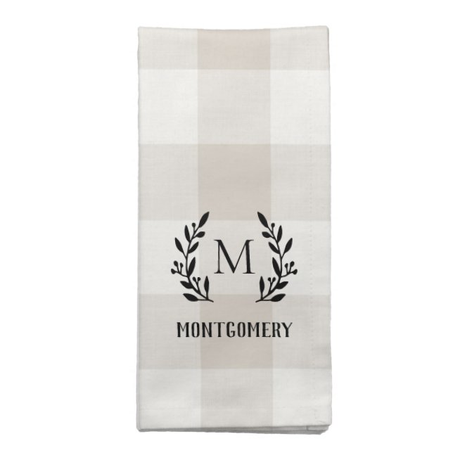 Beige Buffalo Check Monogram Cloth Napkin (Folded)