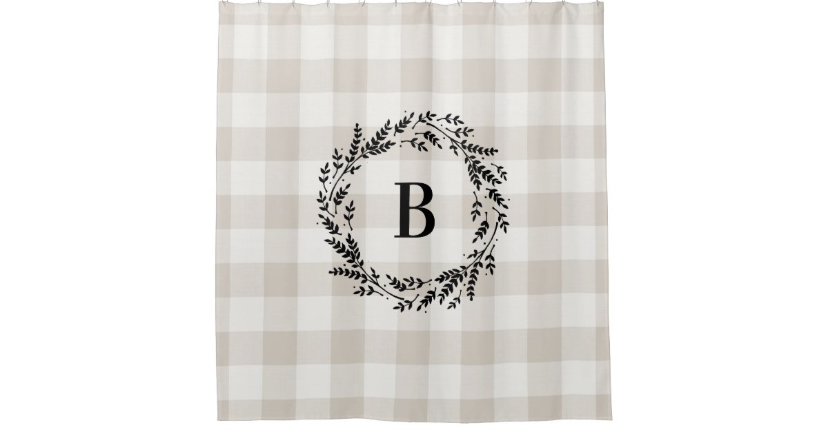 Beige Buffalo Check Monogram Farmhouse Bathroom Shower
