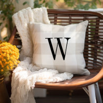 Beige Buffalo Check Monogram | Farmhouse Porch Outdoor Pillow