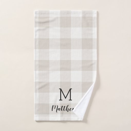 Beige Buffalo Check Monogram Modern Farmhouse Bath Towel Set Zazzle