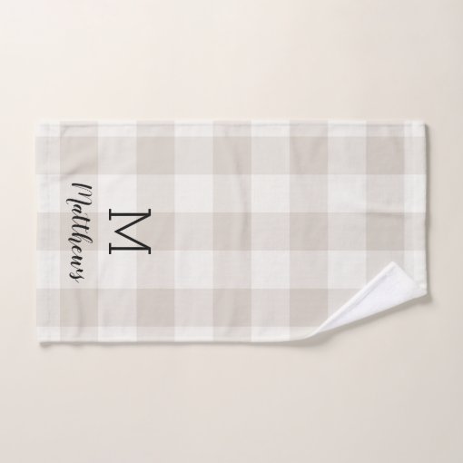Beige Buffalo Check Monogram Modern Farmhouse Bath Towel Set Zazzle