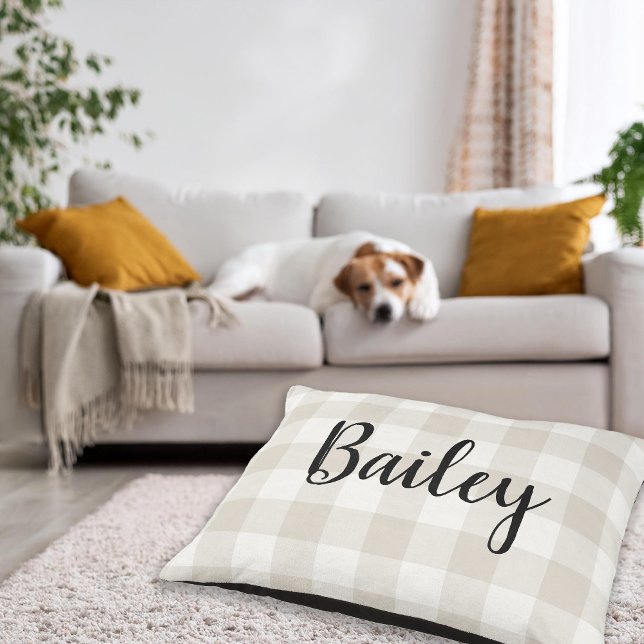 Beige Buffalo Check Monogram | Modern Farmhouse Pet Bed (Creator Uploaded)