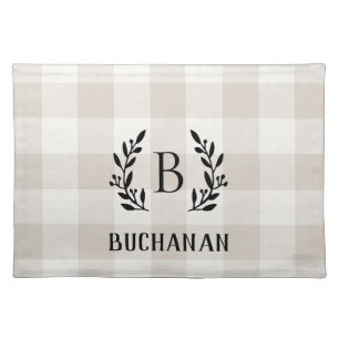 Beige Buffalo Check Monogram Woven Cotton Cloth Placemat