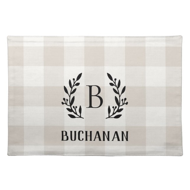 Beige Buffalo Check Monogram Woven Cotton Cloth Placemat (Front)
