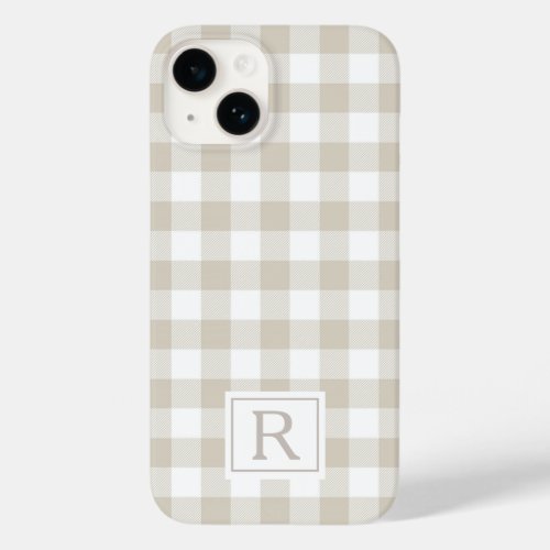 Beige Buffalo Check Personalized Monogram Case_Mate iPhone 14 Case