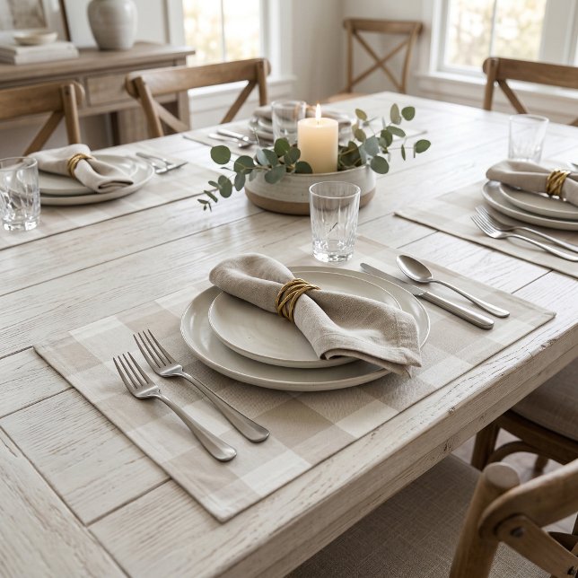 Beige Buffalo Check Woven Cotton Cloth Placemat (Creator Uploaded)