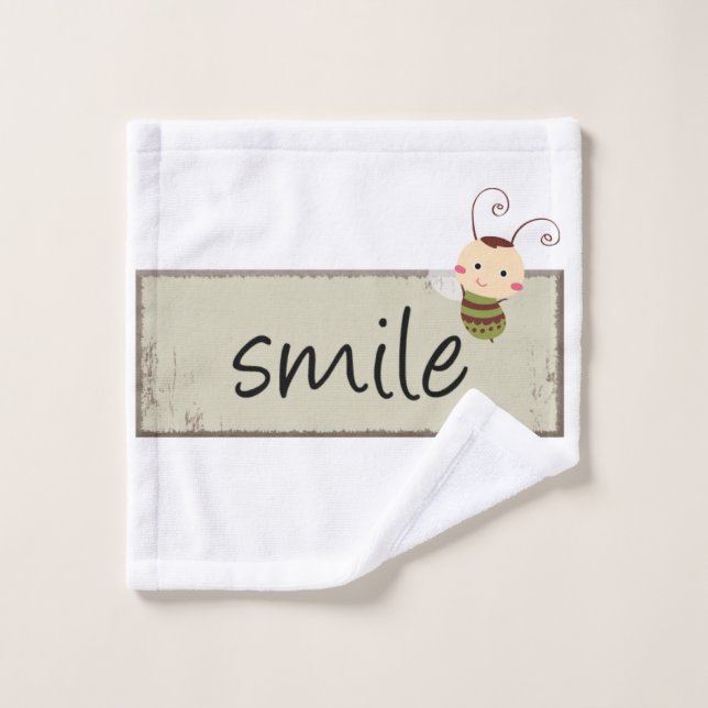 Beige Bumblebee Smile Bathroom Towel Sets (Wash Cloth)