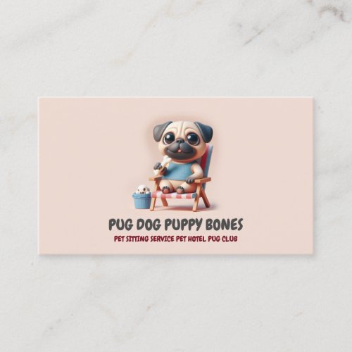 Beige Burgundy Color 3D Pug Pet Sitter Dog Hotel Business Card
