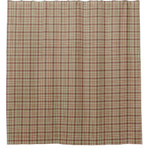 Beige Burgundy Plaid Shower Curtain
