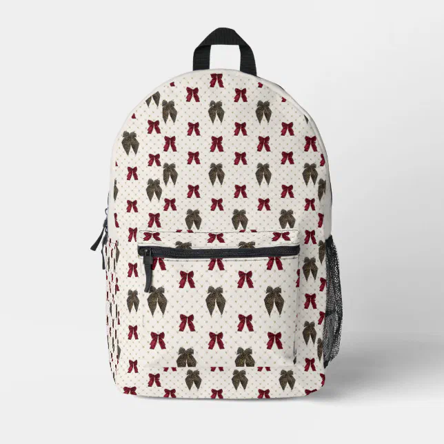Beige Burgundy & Tiger Print Bow Large Pouch Printed Backpack | Zazzle