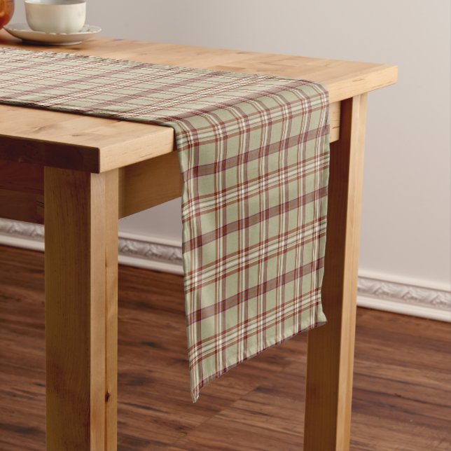 Beige Burgundy White Plaid Classic Table Runner (In Situ)
