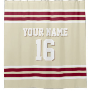 Beige Burgundy White Stripes Sports Jersey Shower Curtain