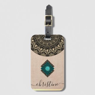 Beige burlap black gold mandala chic script name