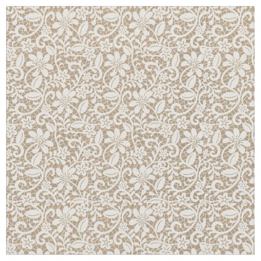 Beige Burlap & Lace Flower Fabric