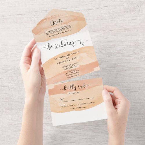 Beige Burnt Orange color paint brush strokes All In One Invitation