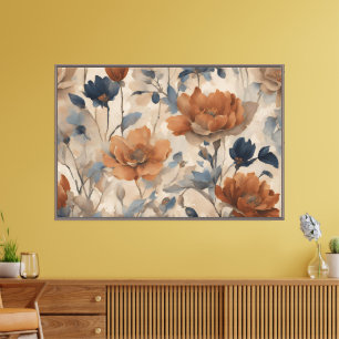 Beige Burnt Orange Dusty Navy Blue Floral Canvas Print