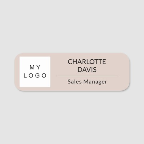 Beige business logo employee modern name tag