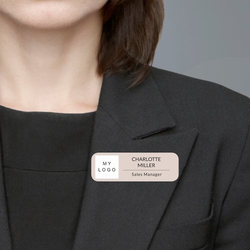 Beige business logo employee modern name tag
