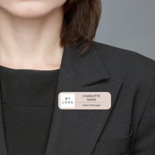 Beige business logo employee modern name tag