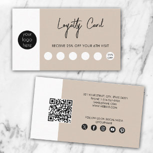 Beige Business Logo QR Code Loyalty  Card