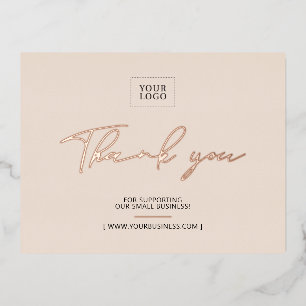 Beige Business Logo Thank you Package Insert Foil Invitation Postcard