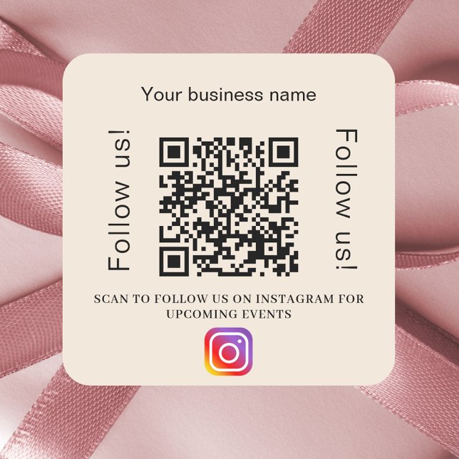 Beige business name qr code instagram square sticker (Creator Uploaded)