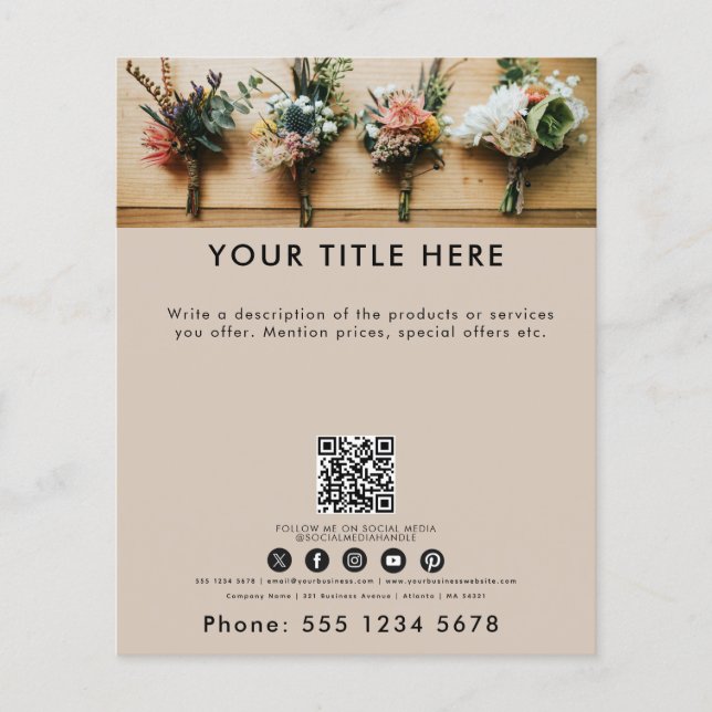 Beige Business Photo Banner QR Code Social Media  Flyer (Front)