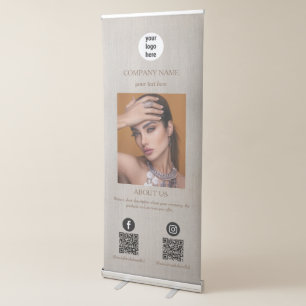 Beige Business Promotional Advertising 2 QR Codes Retractable Banner